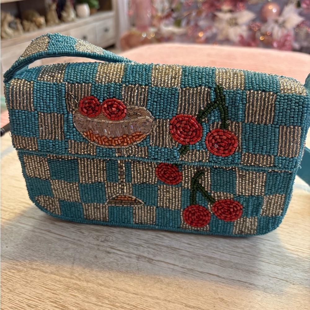 Anthropologie Blue and Silver Beaded shoulder bag